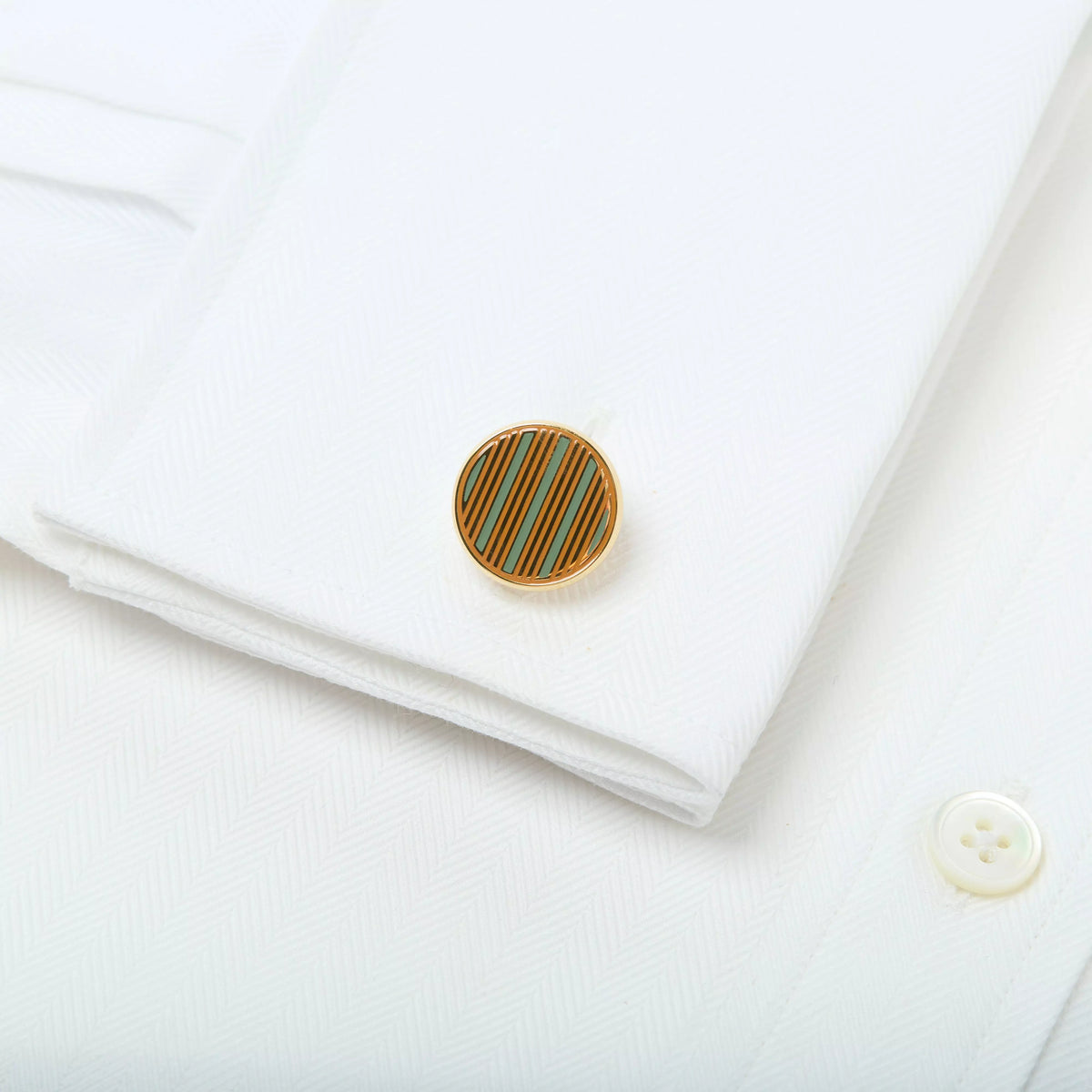 Orange & Green Enamel Striped Cufflinks