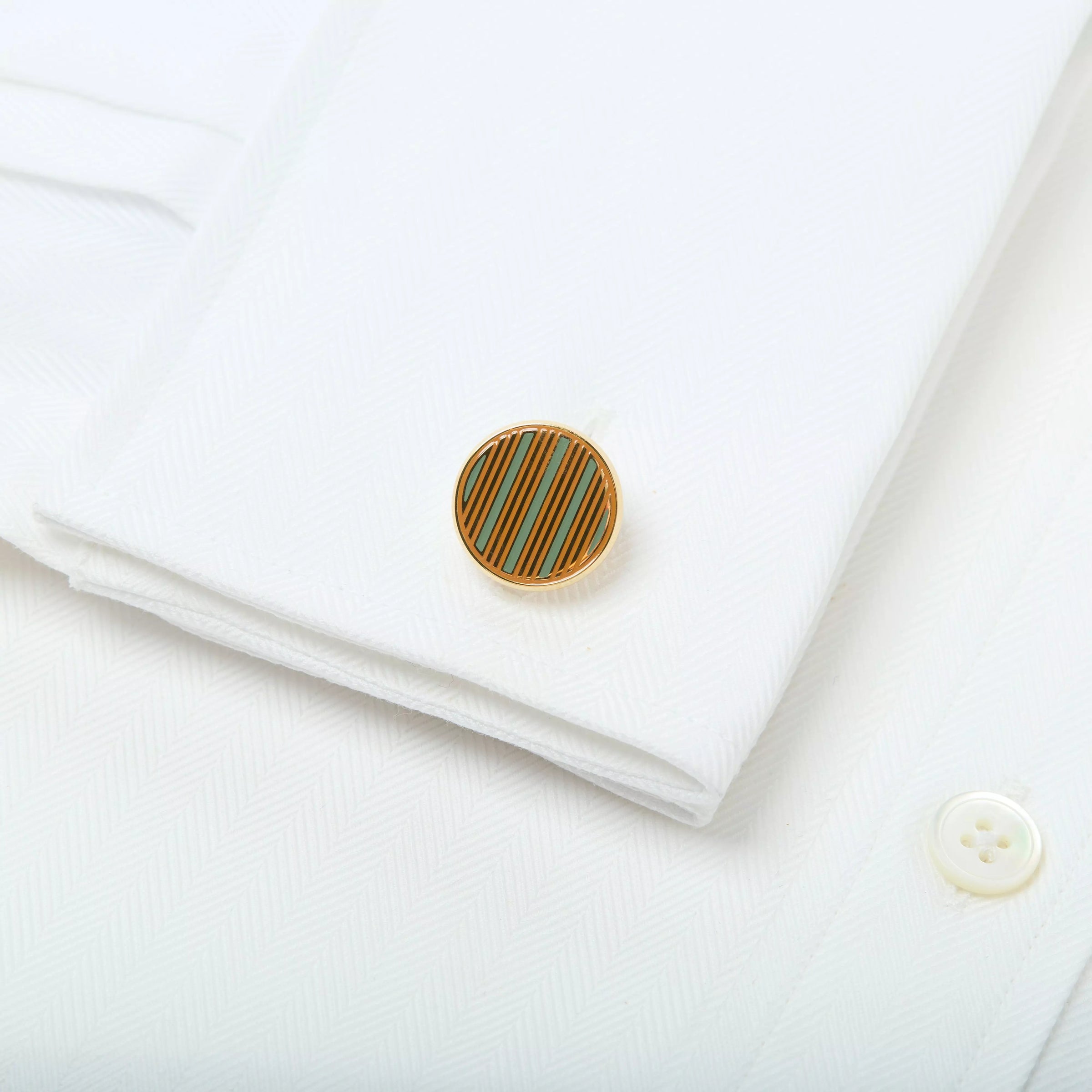 Orange & Green Enamel Striped Cufflinks