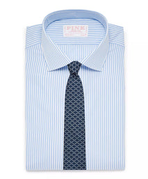 Pale Blue & White Slim Fit Core Poplin Bengal Stripe Formal Shirt