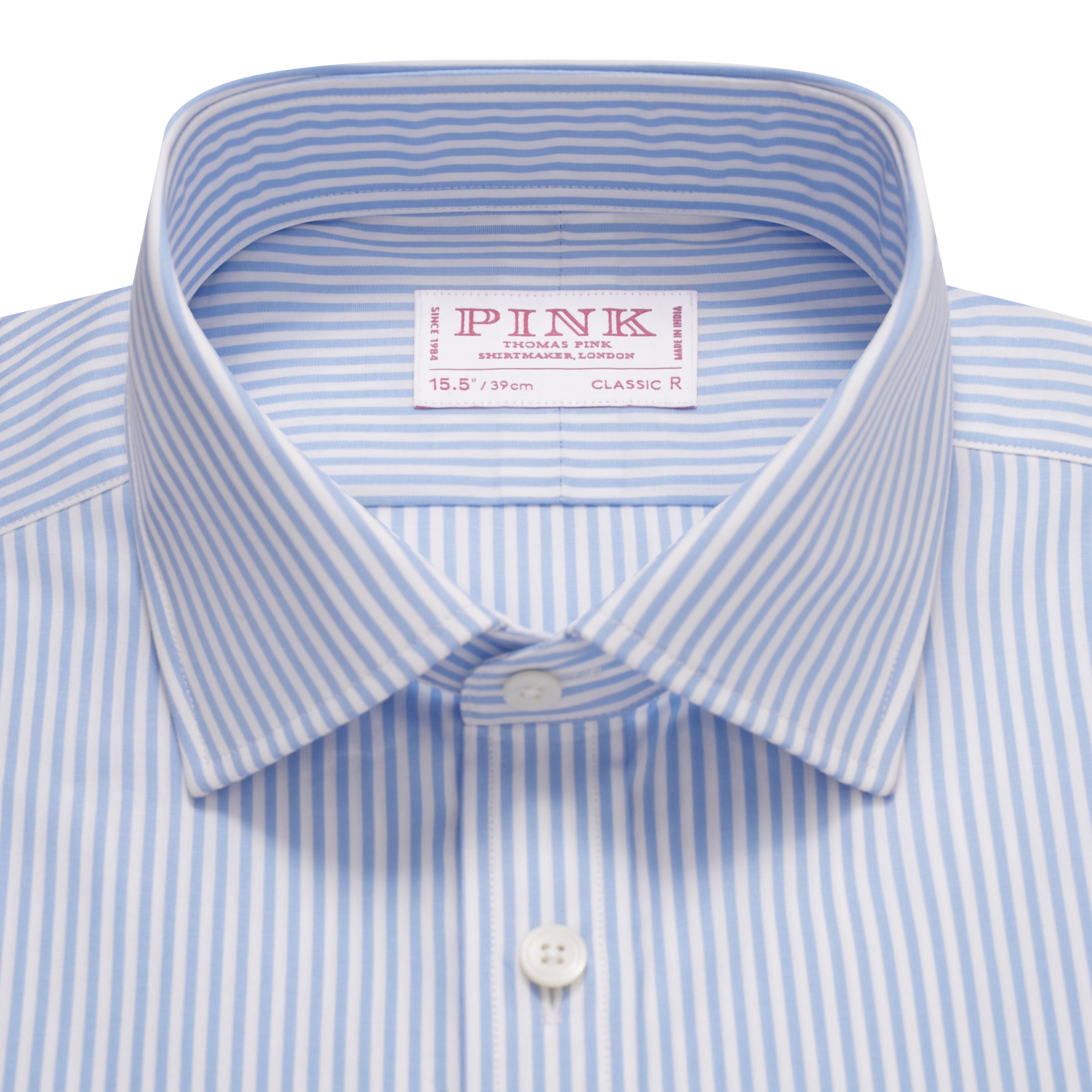 Pale Blue & White Classic Fit Essential Bengal Stripe Formal Shirt