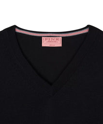 Black Merino Wool V-Neck Sweater