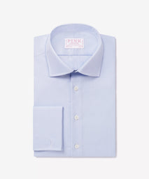 Blue & White Slim Fit Formal Double Cuff Micro Puppytooth Shirt