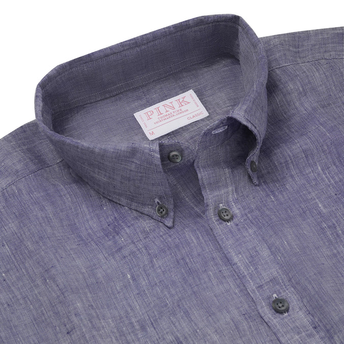 Blue & White Classic Fit Smart Casual Chambray Linen Shirt