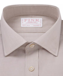 Beige & White Tailored Fit Cotton Mussoletta Formal Shirt