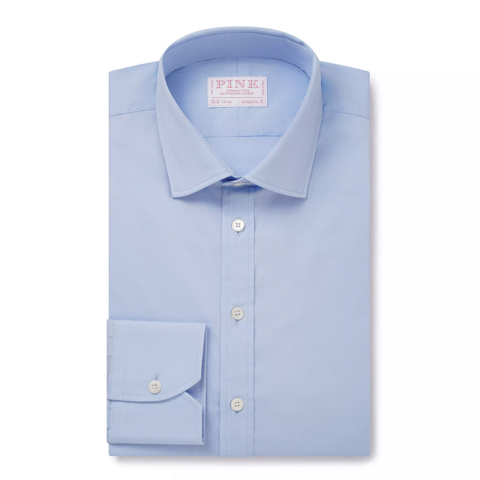 Pale Blue Athletic Fit Piquet Stripe Formal Shirt