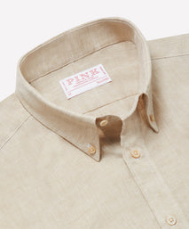Stone Tailored Fit Essential Linen Button Down Smart Casual Shirt