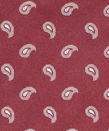 Burgundy Red & White Paisley Motif Silk Woven Tie