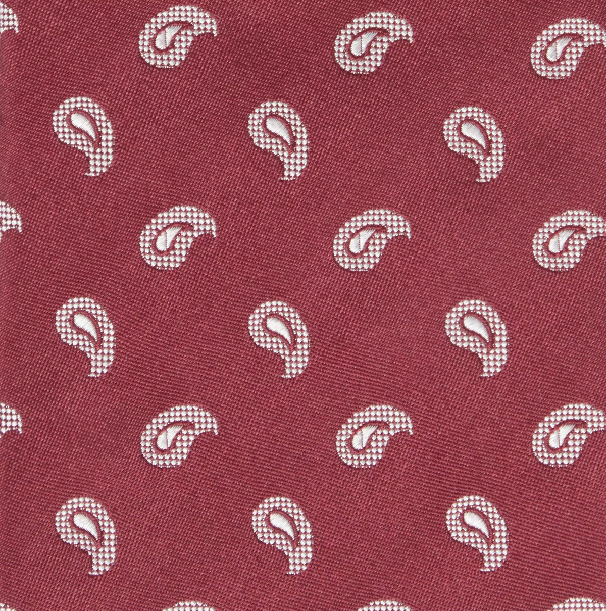 Burgundy Red & White Paisley Motif Silk Woven Tie