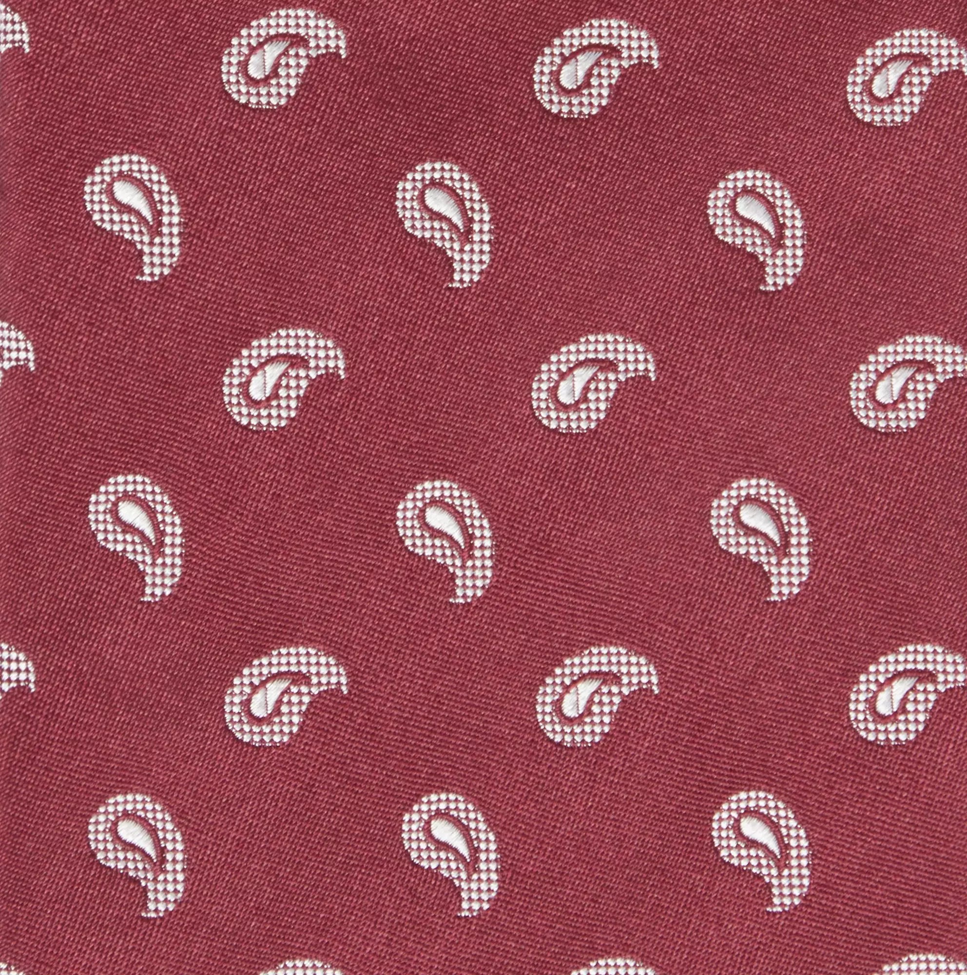 Burgundy Red & White Paisley Motif Silk Woven Tie